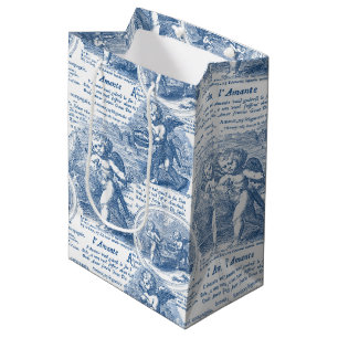 Cherubs in Love Vintage Blue French Toile  Medium Gift Bag