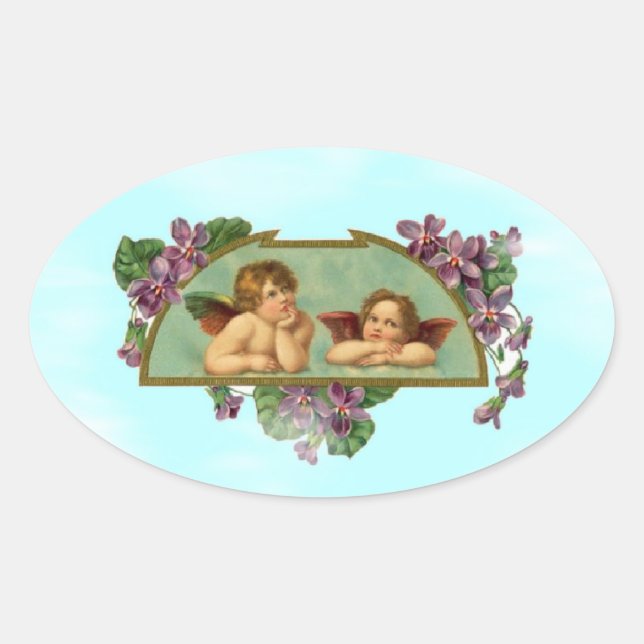 Cherubs Keeping Watch From Heaven Oval Sticker (Front)