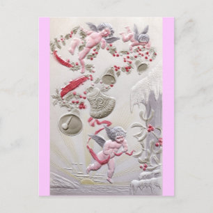 Cherubs Over the Ocean with Holly and Bell Garland Postcard