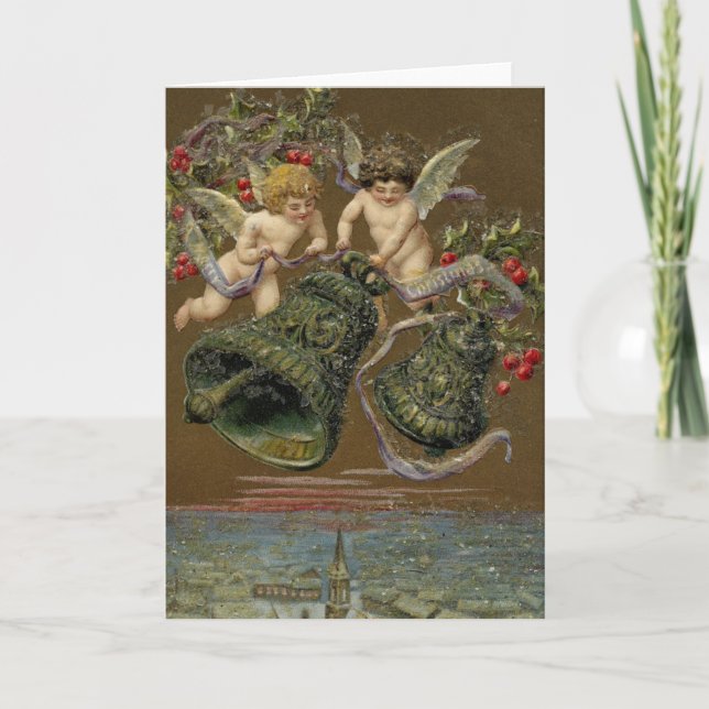 Cherubs Ringing in Christmas 1906 Holiday Card (Front)