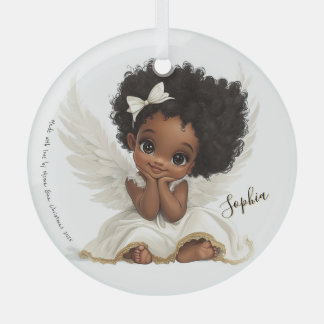 Cherub's Smile: Angelic Joy in White and Gold Glass Tree Decoration