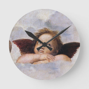 Cherubs, winged Angels painting by Raffael Round Clock