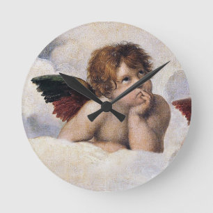 Cherubs, winged Angels painting by Raffael Round Clock