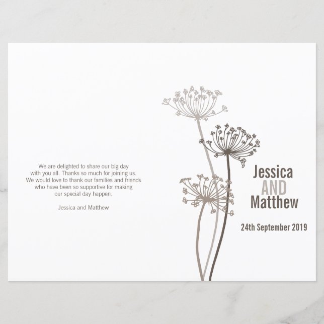 Chervil graphic brown flower Wedding Programme (Front)