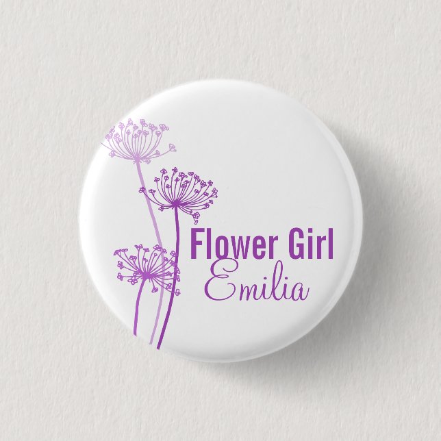 Chervil modern flower purple wedding pin / button (Front)