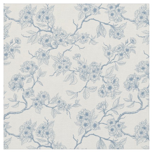 Chery blossom branches in blue and off white fabric (Close Up)