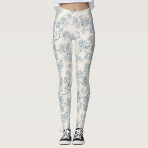 Chery blossom branches in blue and off white leggings