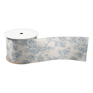 Chery blossom branches in blue and off white satin ribbon
