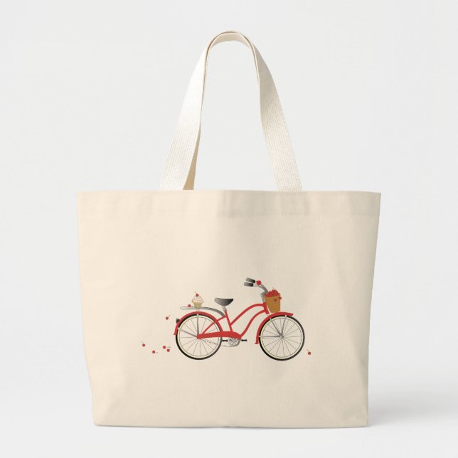 Chery Cherry Bicycle Large Tote Bag (Front)