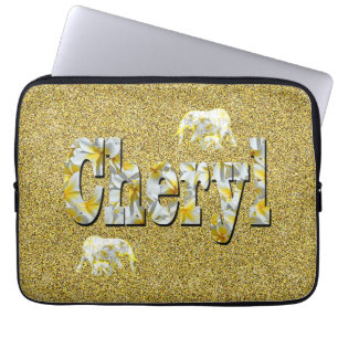 Cheryl Name With Frangipani Flowers,    Laptop Sleeve