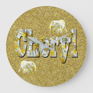 Cheryl Name With Frangipani Flowers,   Large Clock