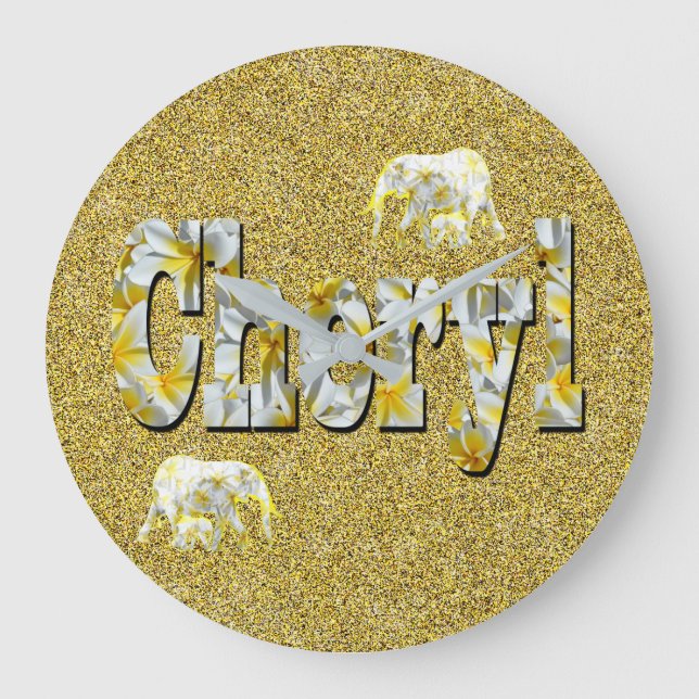 Cheryl Name With Frangipani Flowers,   Large Clock (Front)