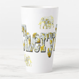 Cheryl Name With Frangipani Flowers, Latte Mug