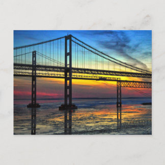 Chesapeake Bay Bridge Icy Sunset Silhouette Postcard