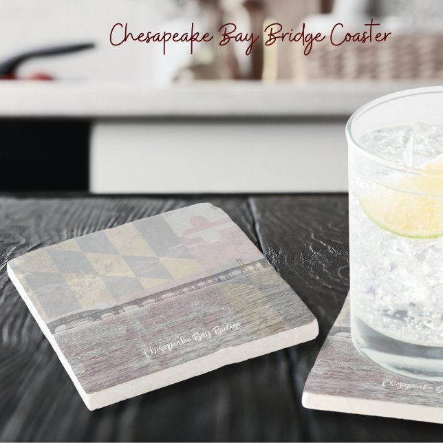 Chesapeake Bay Bridge Maryland Flag Stone Coaster (Maryland Chesapeake Bay Bridge is a perfect addition to your home accessories or personalized gift!)