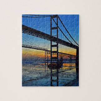 Chesapeake Bay Bridge Sunset Over Icy Waters Jigsaw Puzzle