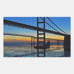 Chesapeake Bay Bridge Sunset Over Icy Waters Rectangular Sticker