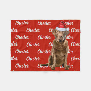 Chesapeake Bay Dog with Name Patterned Christmas Fleece Blanket