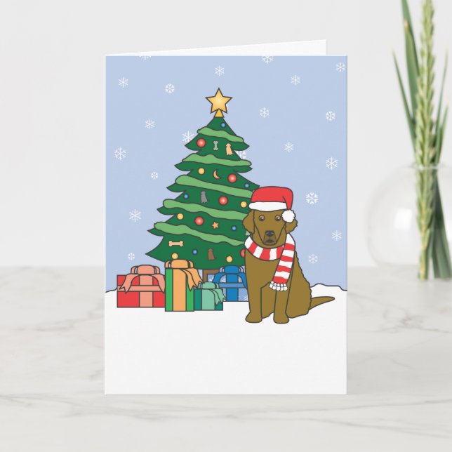 Chesapeake Bay Retriever and Christmas Tree Holiday Card (Front)