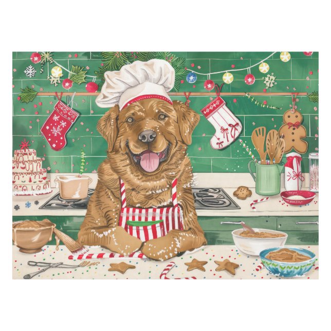 Chesapeake Bay Retriever Baking: Festive Christmas Tablecloth (Front (Horizontal))