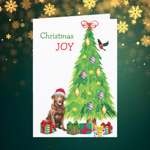 Chesapeake Bay Retriever, Bird and Christmas Tree Holiday Card