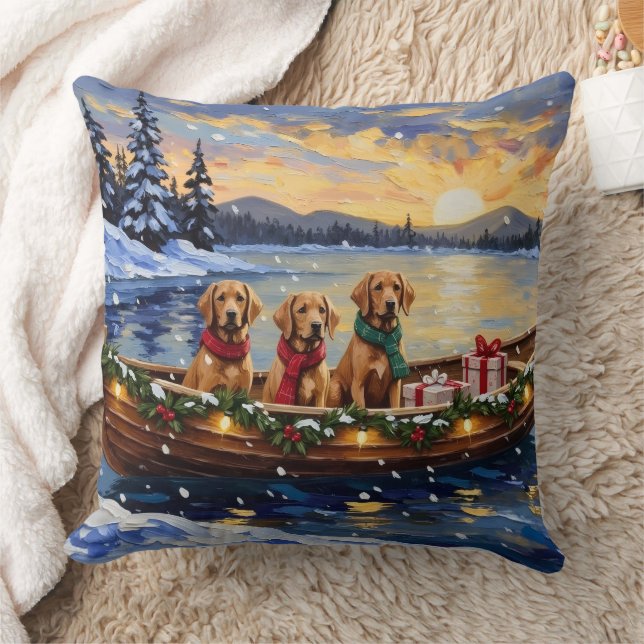 Chesapeake Bay Retriever Christmas Boat Holiday Cushion (Blanket)