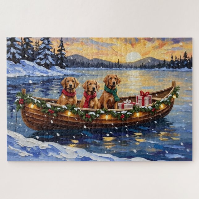 Chesapeake Bay Retriever Christmas Boat Holiday Jigsaw Puzzle (Horizontal)