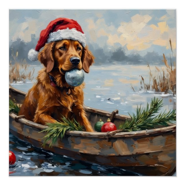 Chesapeake Bay Retriever Christmas Hunting Boat Poster (Front)