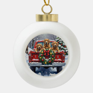 Chesapeake Bay Retriever Christmas Red Truck Ceramic Ball Christmas Ornament
