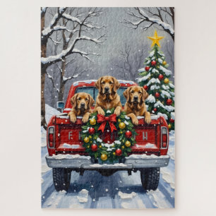 Chesapeake Bay Retriever Christmas Red Truck  Jigsaw Puzzle