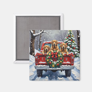 Chesapeake Bay Retriever Christmas Red Truck  Magnet