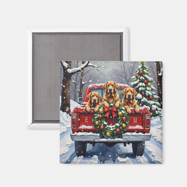 Chesapeake Bay Retriever Christmas Red Truck  Magnet (Front/Back)