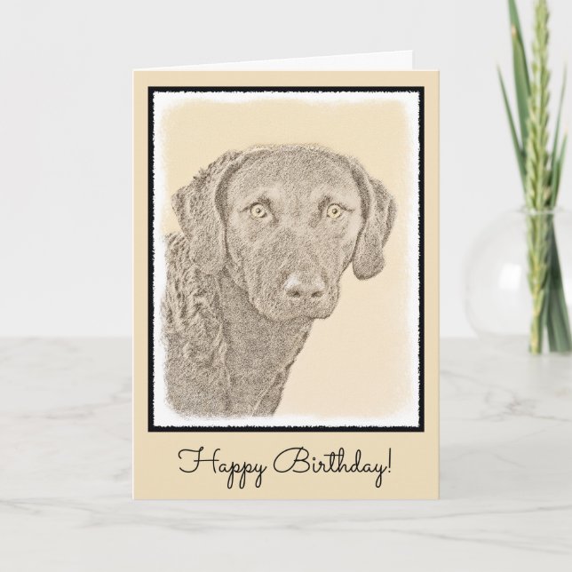 Chesapeake Bay Retriever Painting Original Dog Art Card (Front)