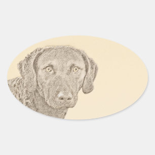 Chesapeake Bay Retriever Painting Original Dog Art Oval Sticker