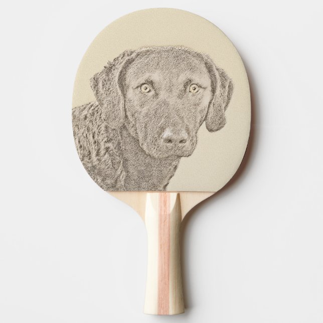 Chesapeake Bay Retriever Painting Original Dog Art Ping Pong Paddle (Front)