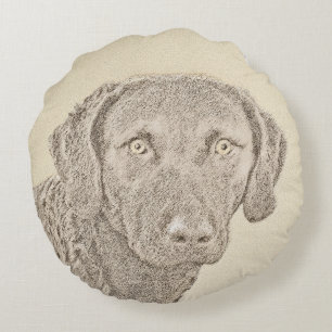 Chesapeake Bay Retriever Painting Original Dog Art Round Cushion