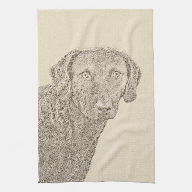 Chesapeake Bay Retriever Painting Original Dog Art Tea Towel (Vertical)