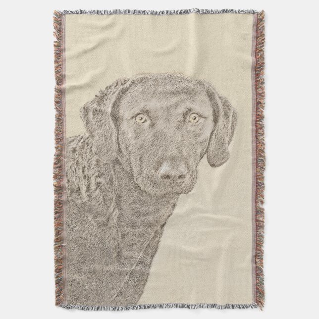 Chesapeake Bay Retriever Painting Original Dog Art Throw Blanket (Front Vertical)