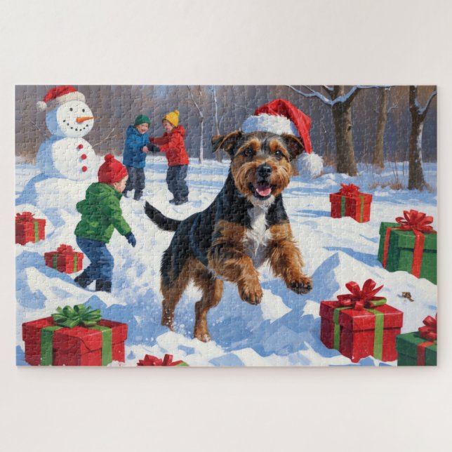 Chesapeake Bay Retriever Snow with Christmas Hat Jigsaw Puzzle (Horizontal)