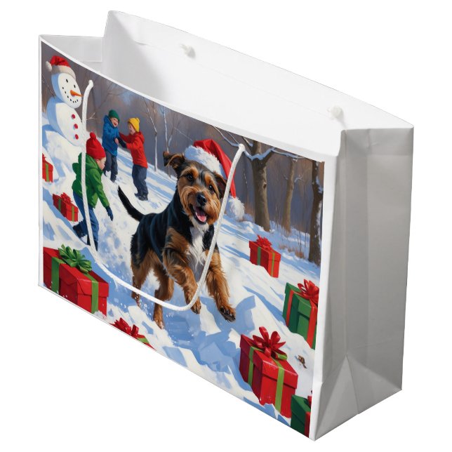 Chesapeake Bay Retriever Snow with Christmas Hat Large Gift Bag (Front Angled)
