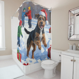 Chesapeake Bay Retriever Snow with Christmas Hat Shower Curtain