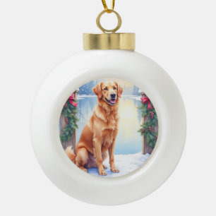 Chesapeake Bay Retriever Winter Lakeside Christmas Ceramic Ball Christmas Ornament