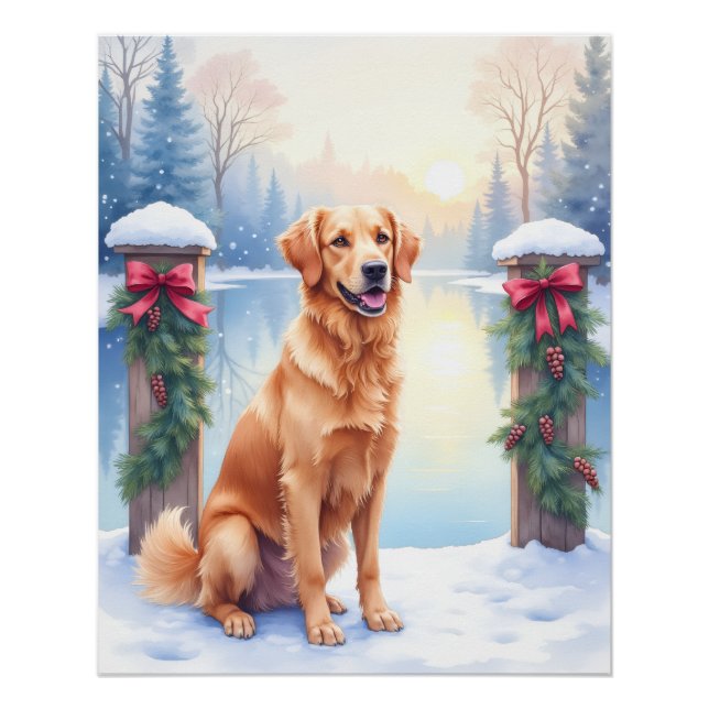 Chesapeake Bay Retriever Winter Lakeside Christmas Poster (Front)