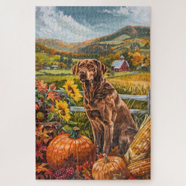 Chesapeake Bay Terrier Autumn Harvest Thanksgiving Jigsaw Puzzle (Vertical)