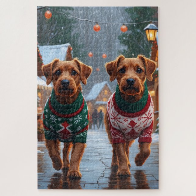 Chesapeake Bay Terrier Christmas Snow Holiday Jigsaw Puzzle (Vertical)