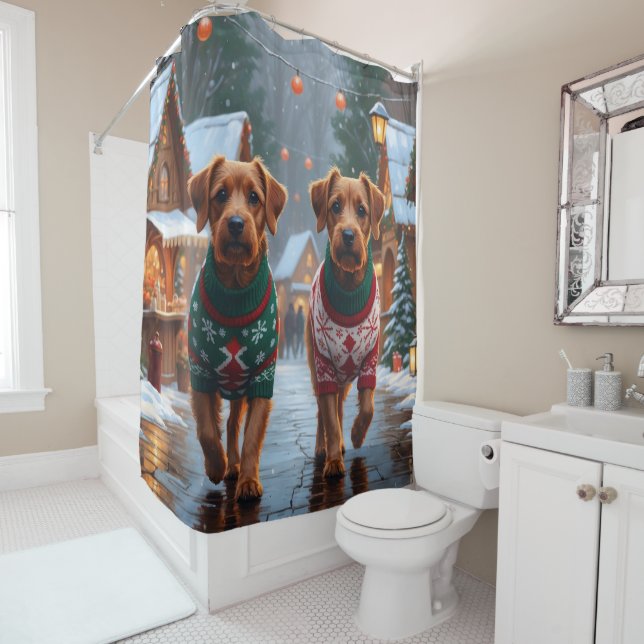 Chesapeake Bay Terrier Christmas Snow Holiday Shower Curtain (In Situ)