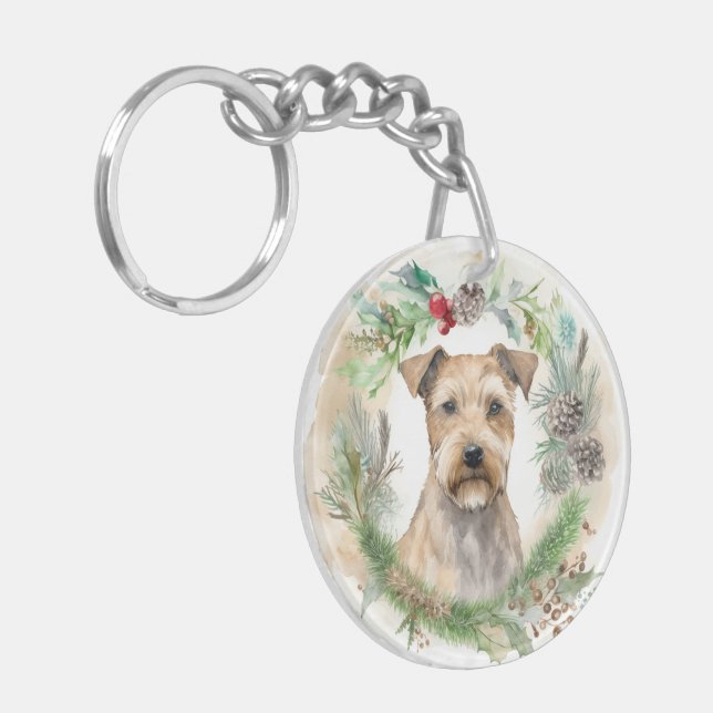 Chesapeake Bay Terrier Christmas Wreath Festive Key Ring (Front Left)