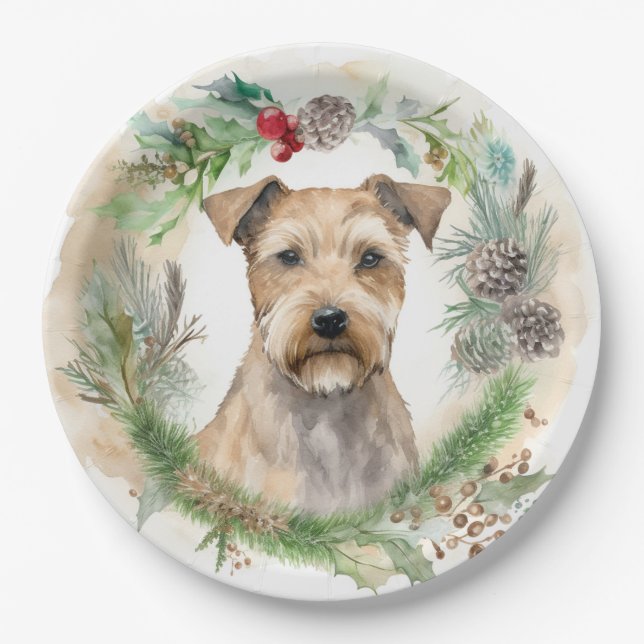 Chesapeake Bay Terrier Christmas Wreath Festive Paper Plate (Front)