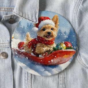 Chesapeake Bay Terrier Dog in Sledge Christmas 6 Cm Round Badge