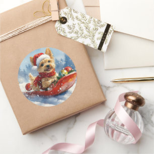 Chesapeake Bay Terrier Dog in Sledge Christmas Classic Round Sticker